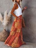 Tiered Vintage Hippie Style Print Pocketed Maxi Skirt