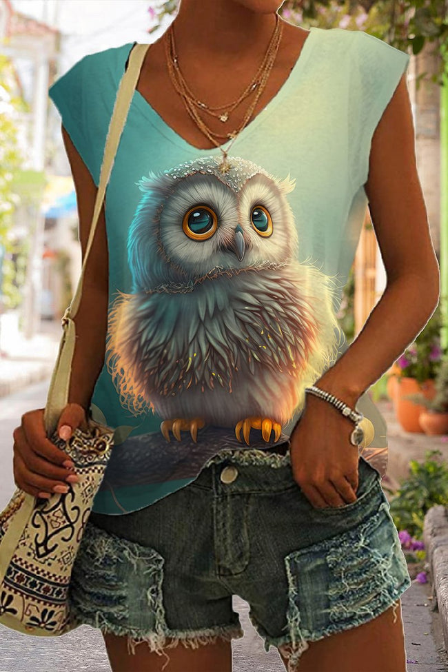 Women's Owl Cute Print Sleeveless Tank Top