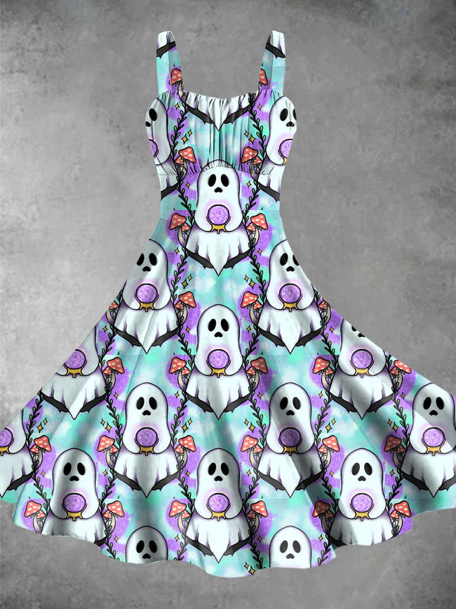 Vintage Ghost Halloween Print Backless Dress