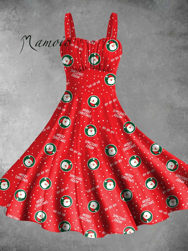 Vintage Christmas Snowman Print Backless Dress