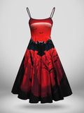 Women's Vintage Red and Black Bat Pattern Two-Piece Dress