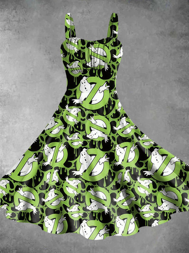 Vintage Ghostbuster Halloween Print Backless Dress