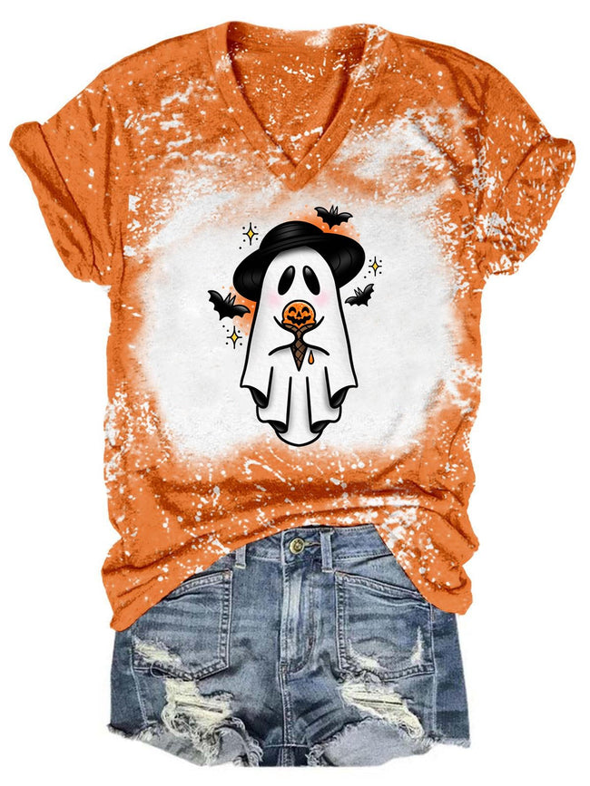 Vintage Halloween Ghost Art Print V Neck Tee