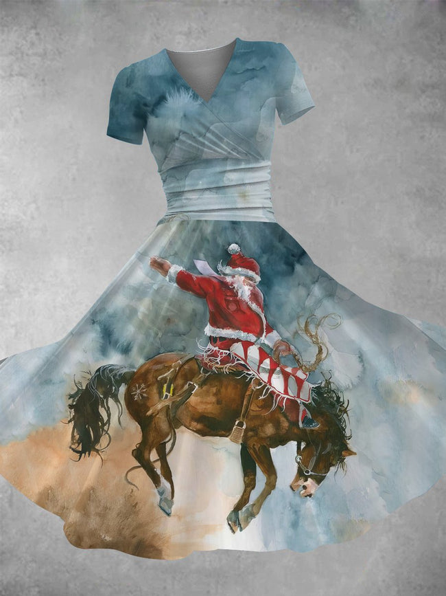 Women's Western Santa Claus Print Maxi Dress