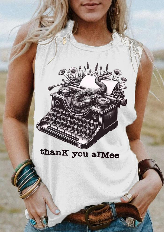 thanK you aIMee Retro Print Tank Top