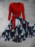 Women's Vintage Christmas Santa Jack Print Two-Piece Dress