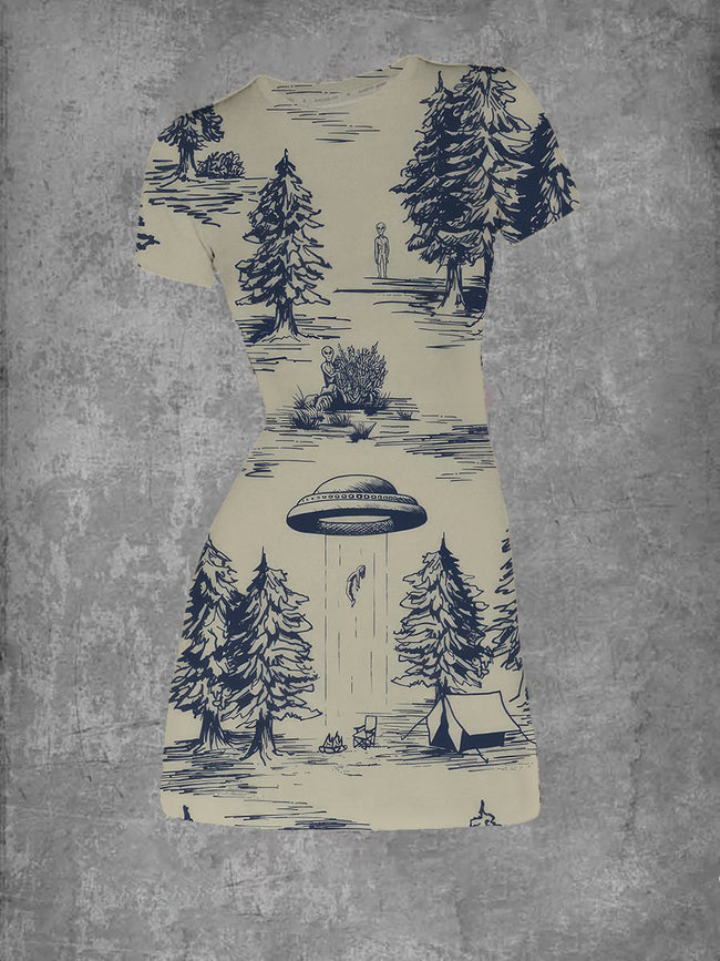 Women's Alien Abduction Crew Neck T-Shirt Dress