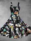 Vintage Space Travel Cartoon Print Backless Dress