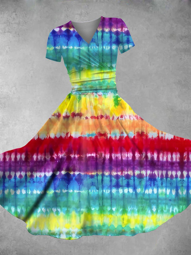 Women's Vintage LGBT Rainbow Tie Dye Print Maxi Dress