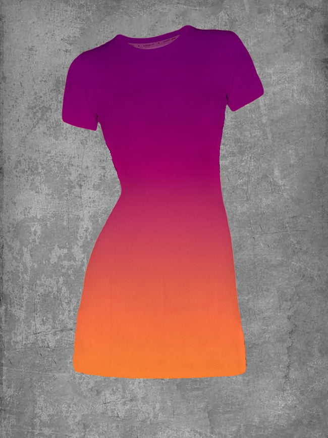 Women's Gradient Color Print Crew Neck T-Shirt Dress