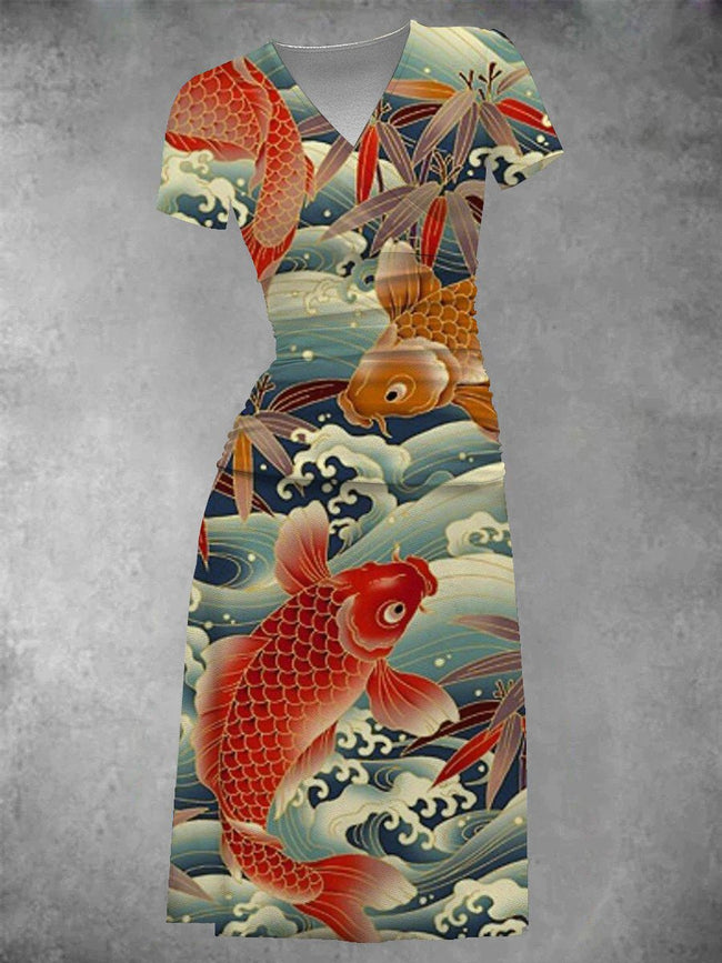 Women's Vintage Koi Fish Midi Dress