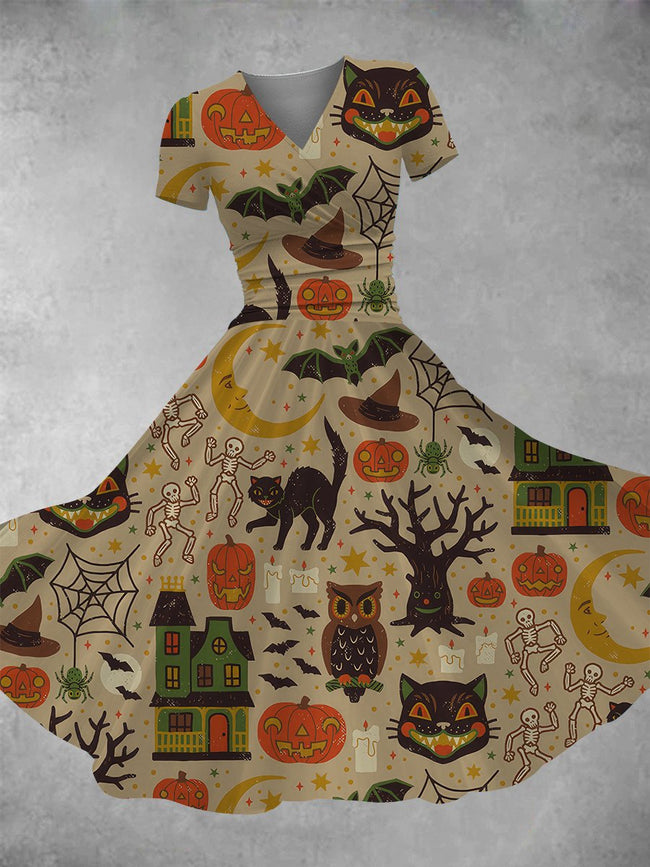 Women's Vintage Halloween Print Maxi Dress