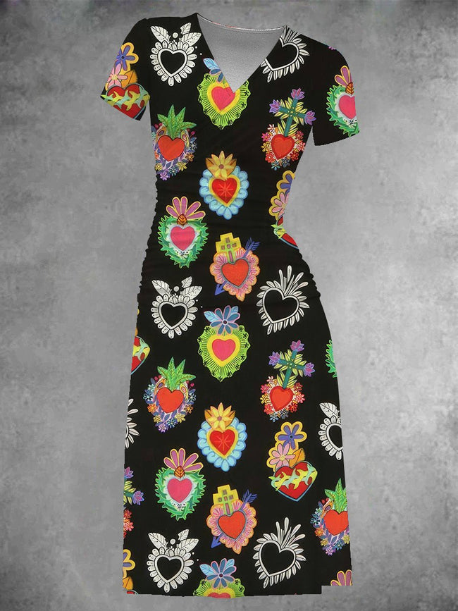 Women's Vintage Sacred Hearts Graphic Midi Dress