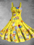 Vintage 1980s Rainbow Girl Print Two-Piece Dress