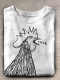 Chicken Cock Print Crew Neck T-shirt