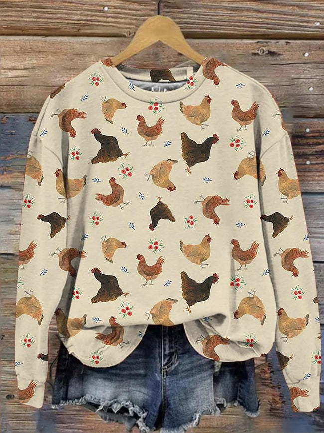 Vintage Chicken Print Sweatshirt