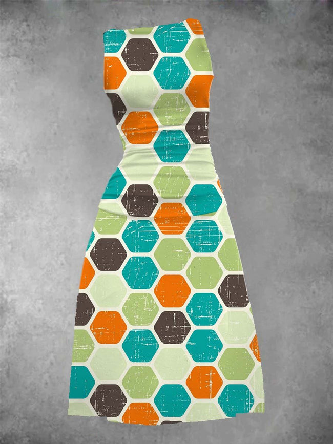 Women's Retro Geometric Pattern Maxi Dress
