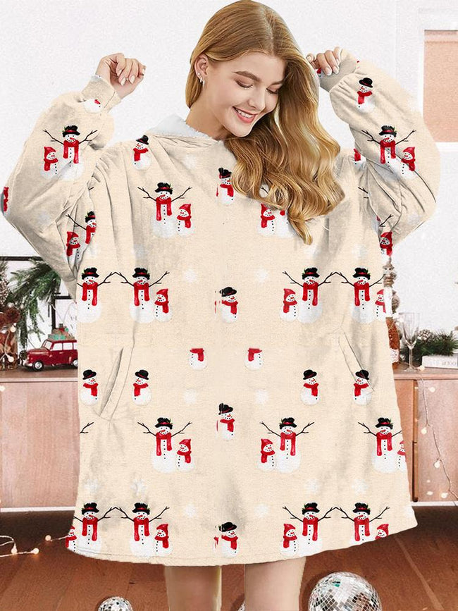 Christmas Snowman Art Print Oversized Flannel Blanket