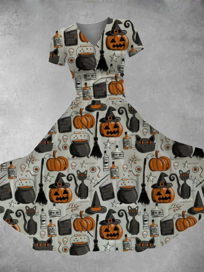 Women's Vintage Halloween Print Maxi Dress