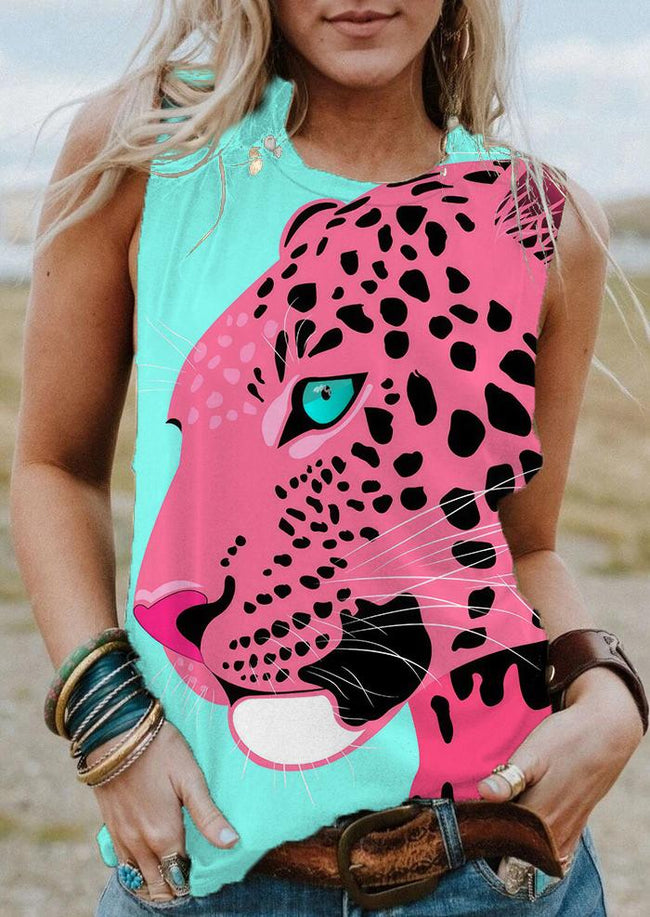 Pink Cute Cheetah Leopard Print Tank Top