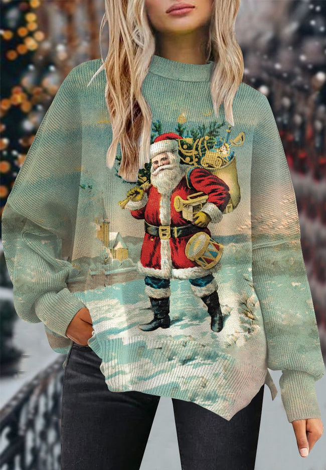 Santa Claus Christmas Tree Print Casual Knit Pullover Sweater