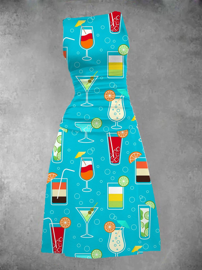 Women's Alcohol Cocktail Drinks Print Maxi Dress