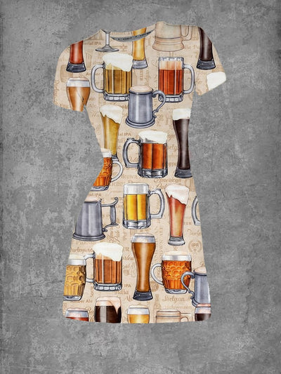 Women's Beer Mugs Graphic Crew Neck T-Shirt Dress