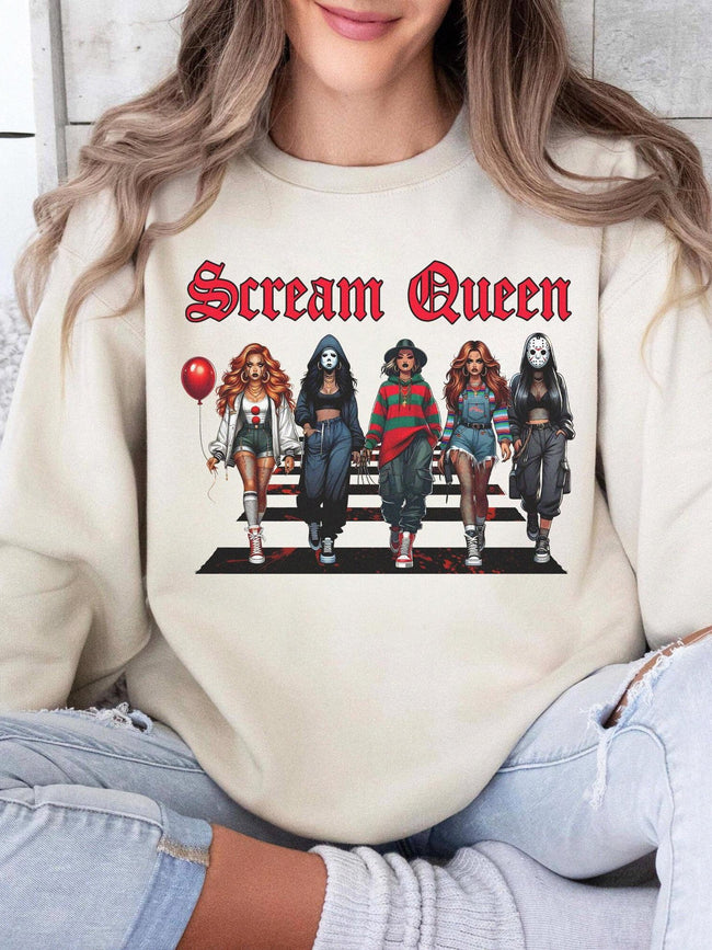 Vintage Halloween Scream Queen Print Sweatshirt