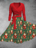 Women's Vintage Christmas Print Two-Piece Dress