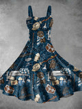 Vintage Halloween Wizard Print Two-Piece Dress