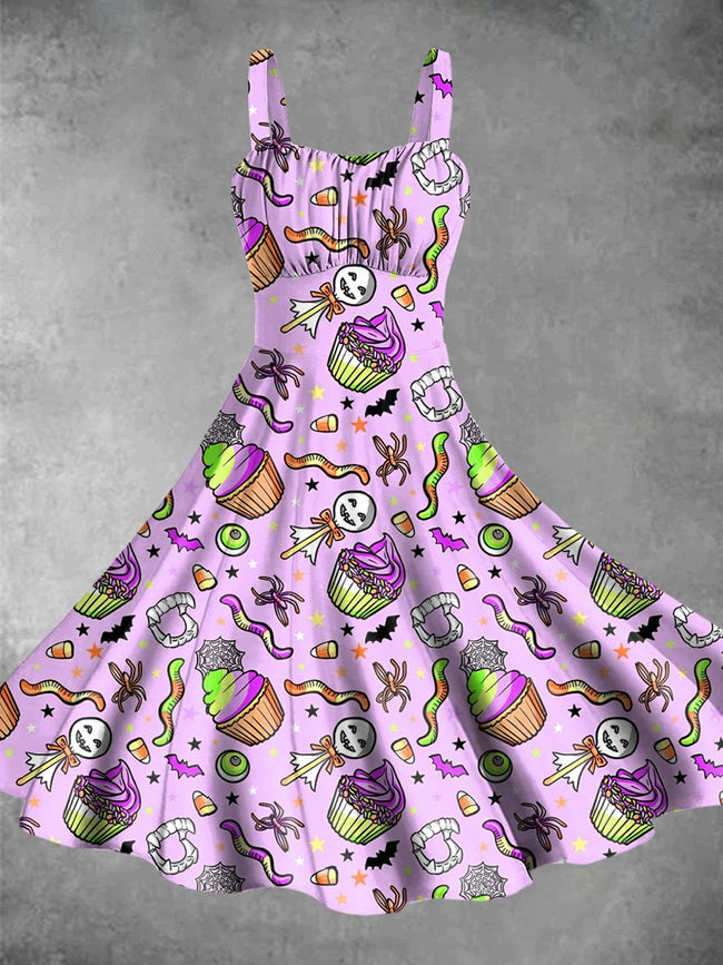 Vintage Halloween Party Halloween Print Backless Dress