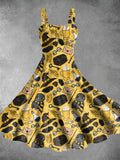 Vintage Halloween Wizard Print Two-Piece Dress