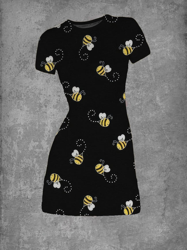 Women's Beeloved Bees Print Crew Neck T-Shirt Dress