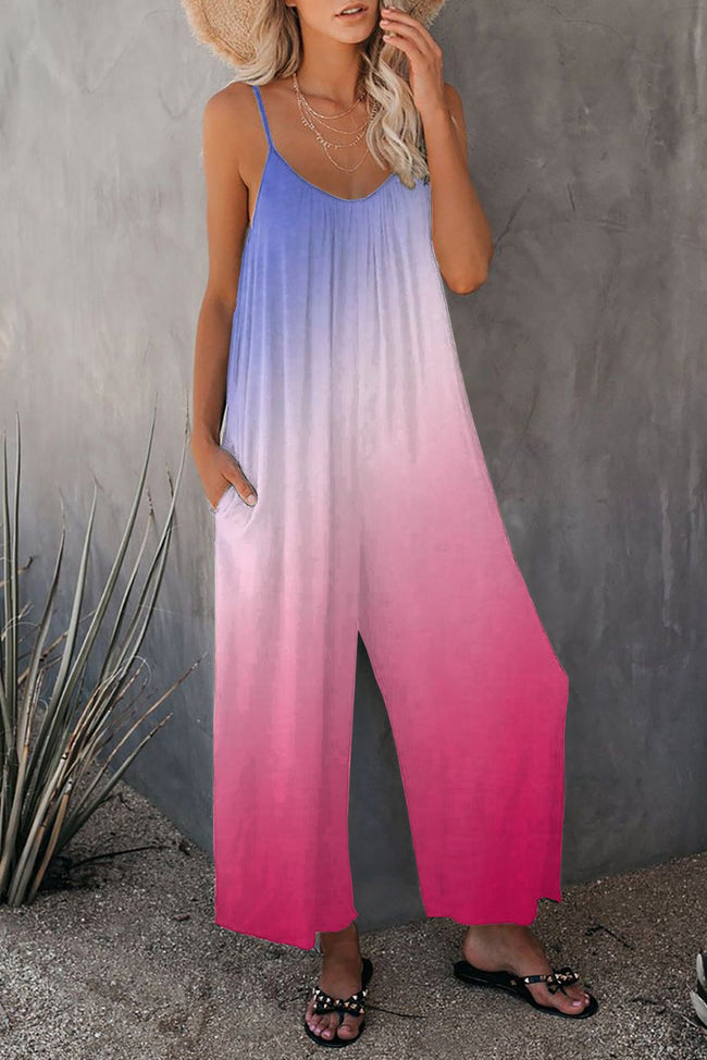 Vintage Gradients Print Wide leg Jumpsuit with Pockets