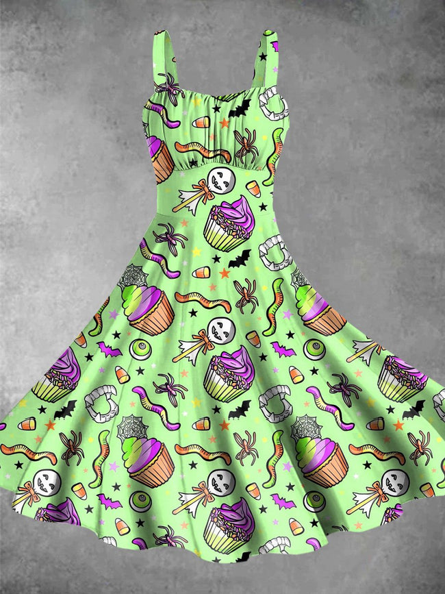 Vintage Halloween Party Halloween Print Backless Dress