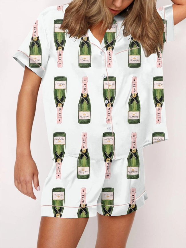 Retro Champagne Print Pajama Set