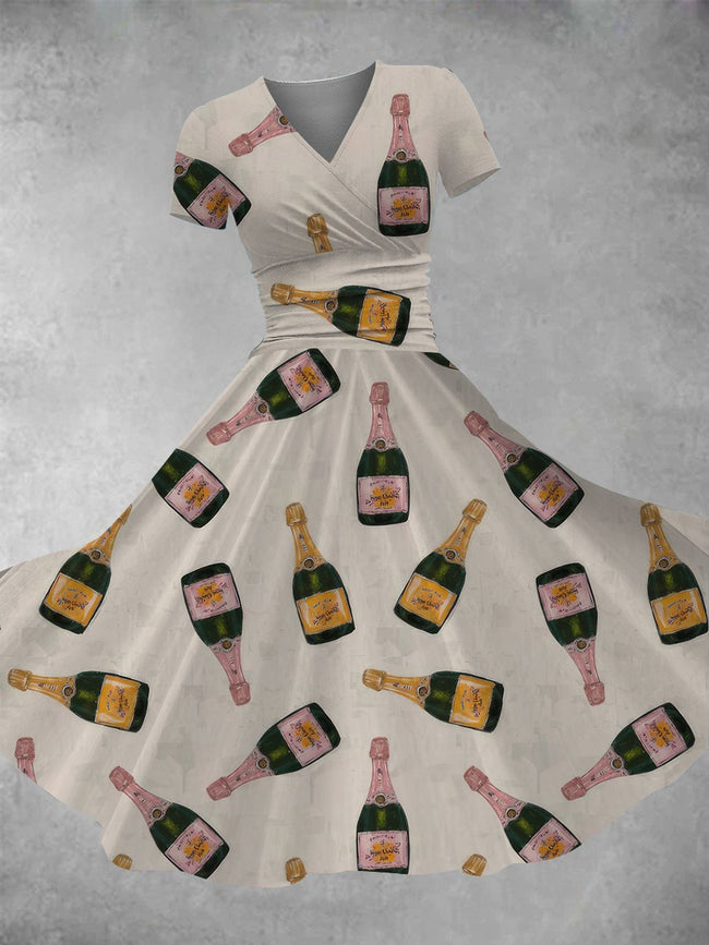 Women's Vintage Champagne Print Maxi Dress