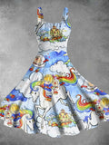 Vintage 1980s Rainbow Girl Print Backless Dress