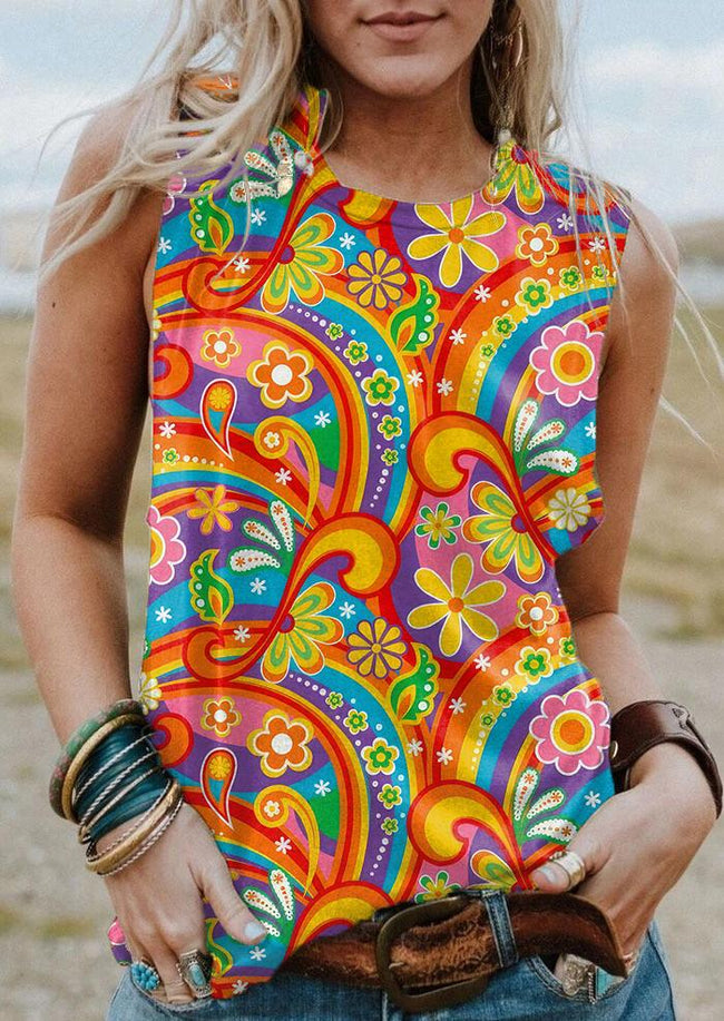 Colorful Hippie Retro Print Tank Top