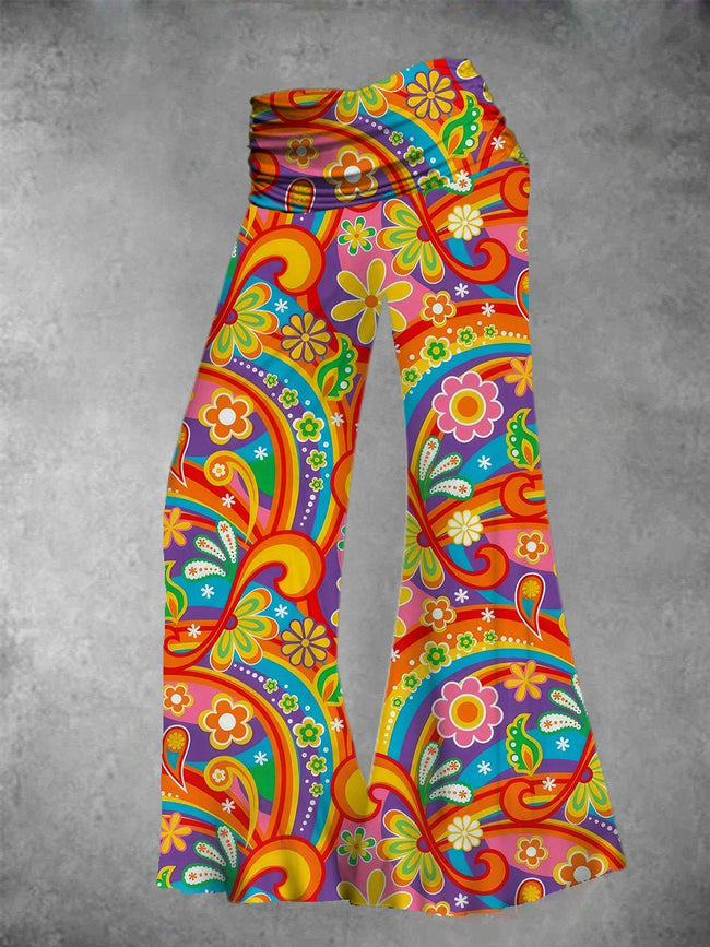 Women's Colorful Hippie Print Wide Leg Pants