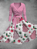 Women's Vintage Christmas Print Two-Piece Dress