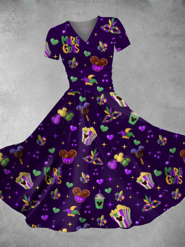 Women's Vintage Mardi Gras Print Maxi Dress