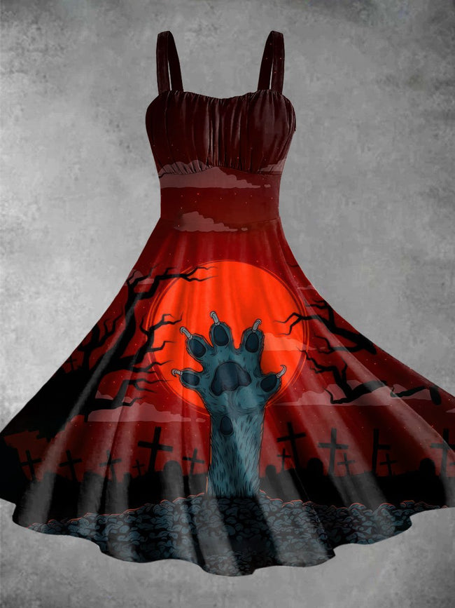 Vintage Pet Sematary Halloween Print Backless Dress