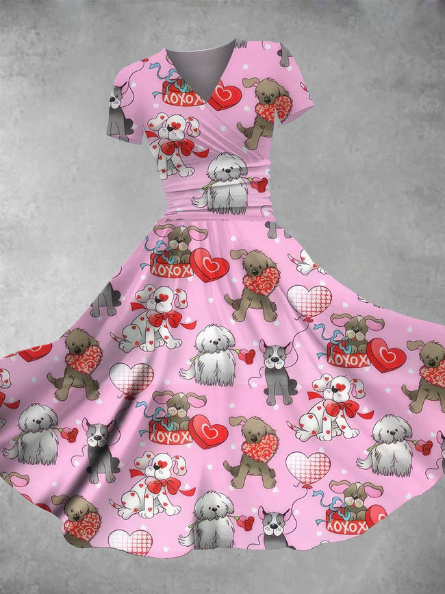 Women's Valentine's Day Dog Love Print Maxi Dress