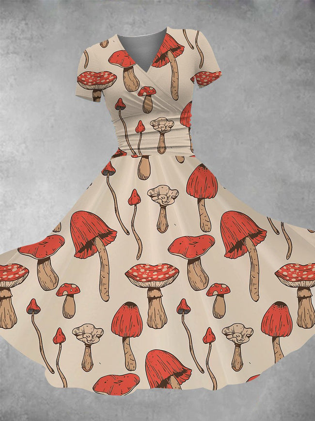 Women's Vintage Cute Mushroom Print Maxi Dress