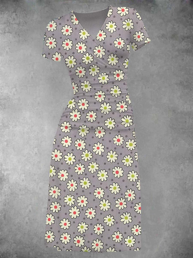 Women's Retro Little Daisy Print Midi Dress