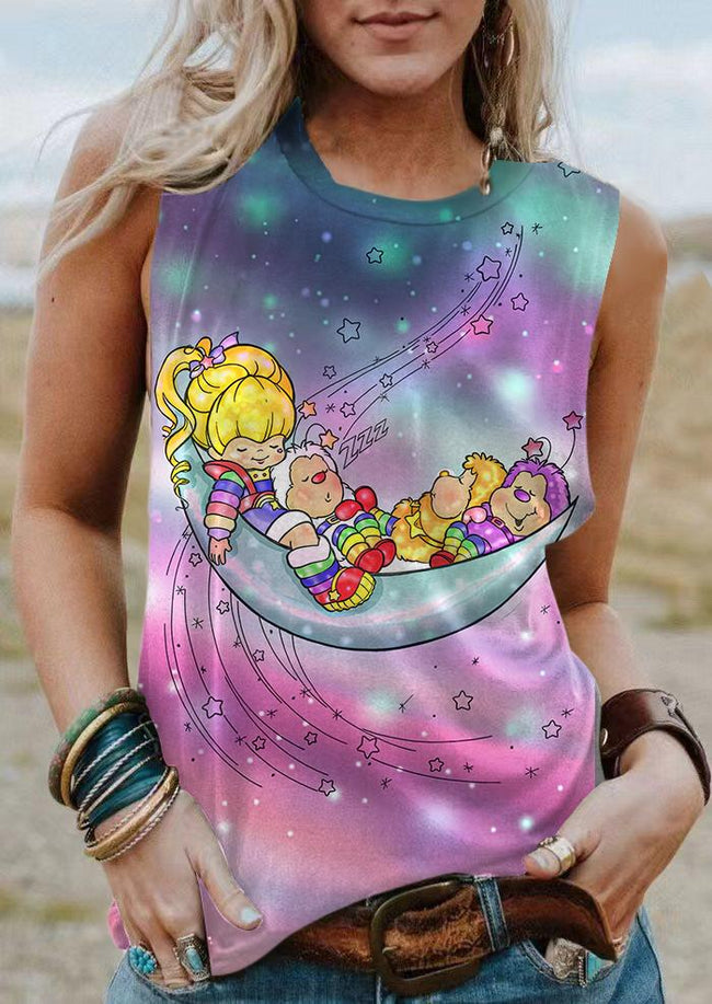 Vintage 1980s Rainbow Girl Print Tank Top