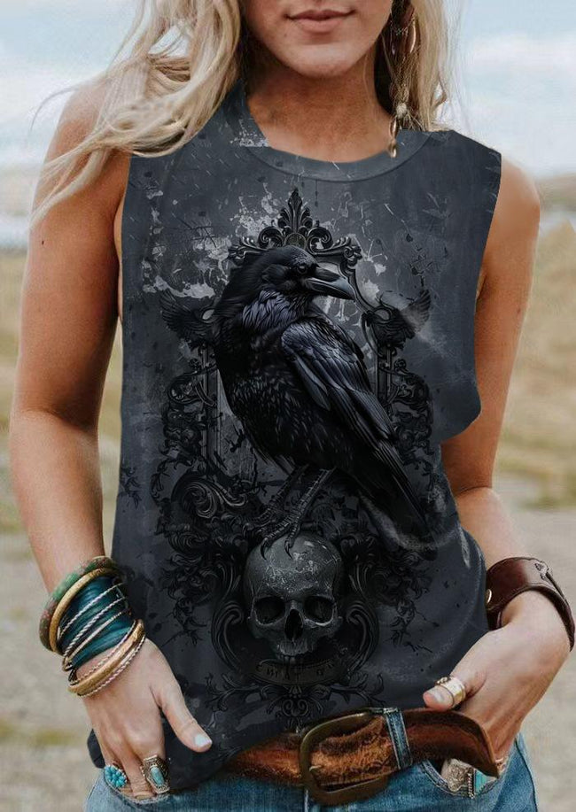 Vintage The Eagle and the Skull Halloween Print Tank Top