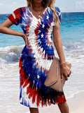 Women's Vintage American Tie Dye Print Midi Dress