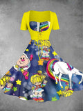 Vintage 1980s Rainbow Girl Print Two-Piece Dress